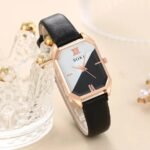 6pcs Square Quartz Watch Dainty Bracelets Set Women Black White Watch - Image 2