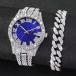 2PCS/Set Hip Hop Men's Watch Fashion Diamond Stainless Steel