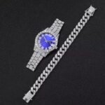 2PCS/Set Hip Hop Men's Watch Fashion Diamond Stainless Steel - Image 2