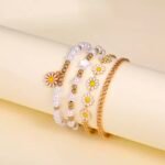 5pcs Set Of Creative Pentagram Daisy Pearl String Bracelet Watch - Image 5