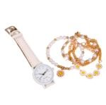 5pcs Set Of Creative Pentagram Daisy Pearl String Bracelet Watch - Image 3